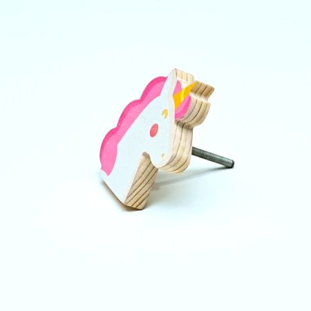Handmade Pine Wood Pink Unicorn Knob for Kids Furniture